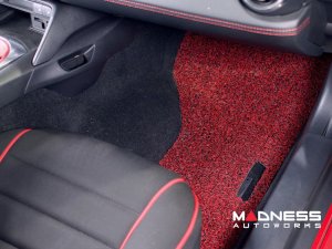 FIAT 124 Floor Mats - All Weather - Rubber Woven Carpet - Black + Red 